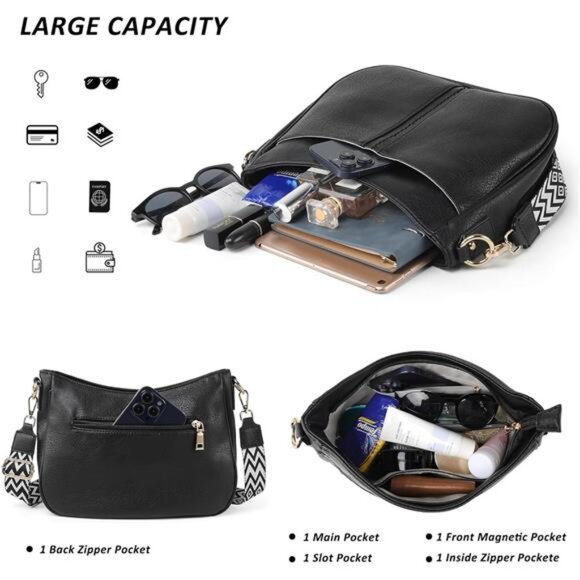 Vegan Leather Hobo Bag for Women Black - Picture 5 of 6